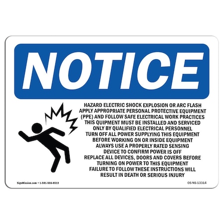 Signmission OSHA Sign, 7" H, 10" W, Rigid Plastic, Hazard Electric Shock Explosion Sign With Symbol, Landscape OS-NS-P-710-L-13314